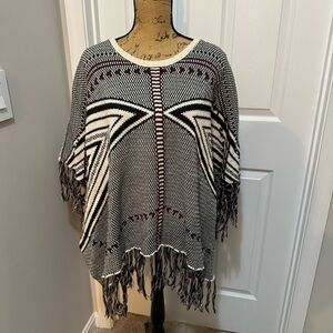 Patterned Fringe Poncho